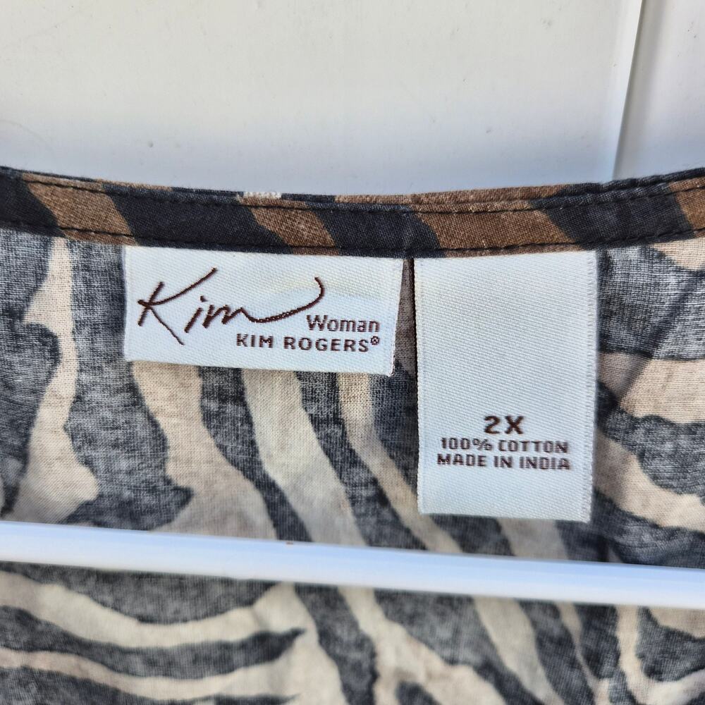 NWT Kim Rogers Animal Print Blouse w/ Crochet Trim Sz 2XL - Picture 2 of 5